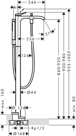 Hansgrohe Vivenis Páková vaňová batéria voľne stojaca, kartáčovaný čierny chróm 75445340 - galéria #1