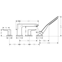 Hansgrohe Metris Štvorotvorová vaňová okrajová batéria, 31442000 - galéria #1