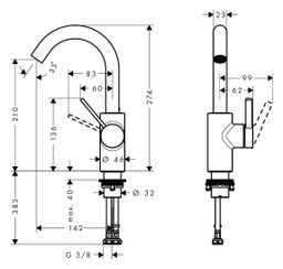 Hansgrohe Zesis S Umyvadlová baterie s otočným výtokem, CoolStart, bez výpusti, černá mat 74741670 - galéria #1