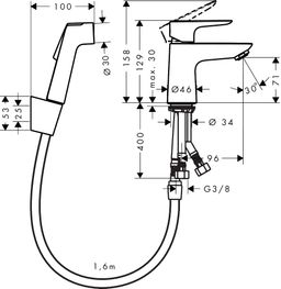 Hansgrohe Talis E Umývadlová batéria s bidetovou sprchou, chróm 71729000 - galéria #1