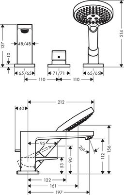 Hansgrohe Metropol Trojotvorová vaňová batéria 32550000 - galéria #1
