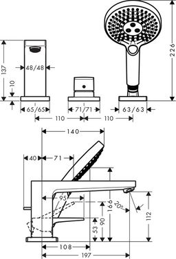 Hansgrohe Metropol Trojotvorová vaňová batéria 32551000 - galéria #1
