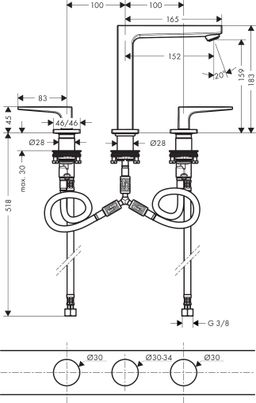 Hansgrohe Metropol Trojotvorová umývadlová batéria 160, čierna matná 32515670 - galéria #2