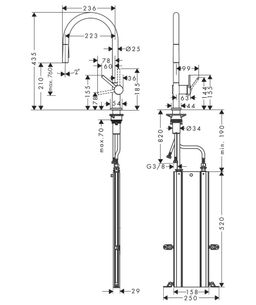 Hansgrohe Talis M54 Umývadlová batéria, stojaca so sprchou, sBox, nerezová oceľ 72801800 - galéria #4