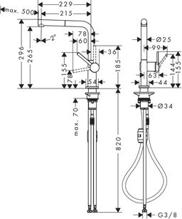 Hansgrohe Talis M54 Eco Drezová batéria, stojánková s výsuvnou výlevkou, chróm 72845000 - galéria #1