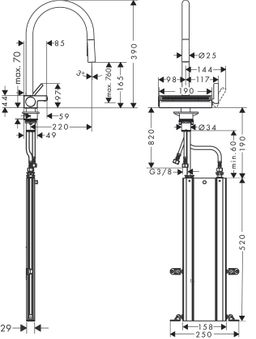 Hansgrohe Aquno Select M81 Drezová batéria s výsuvnou hlavicou 3jet, sBox, nehrdzavejúca oceľ 73831800 - galéria #2