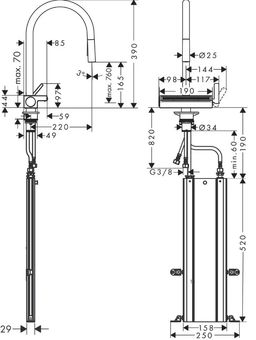 Hansgrohe Aquno Select M81 Drezová batéria s výsuvnou hlavicou 3jet, sBox, matná čierna 73831670 - galéria #2