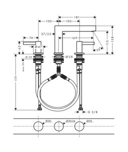 Hansgrohe Trojotvorová umývadlová batéria Finoris s odtokom, chróm 76033000 - galéria #3