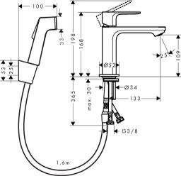 Hansgrohe Rebris S Umývadlová batéria s bidetovou sprchou, čierna matná 72215670 - galéria #1