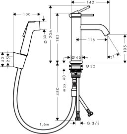 Hansgrohe Tecturis S Umývadlová batéria s bidetovou sprchou a hadicou, matná čierna 73211670 - galéria #1