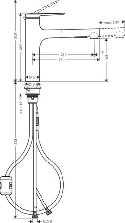Hansgrohe Zesis M33 Drezová batéria s vyťahovacou sprchou, 2 trysky, nerezová oceľ 74822800 - galéria #4