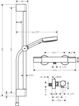 Hansgrohe Pulsify Select S Sprchový set s termostatickou baterii Eco a tyčí 65 cm, chrom 24272000 - galéria #1