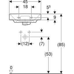 Geberit Smyle štvorcové umývadlo s asymetrickým prepadom 45 cm, 500.222.01.1 - galéria #3