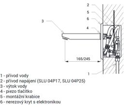 Sanela Piezo nástenná umývadlová batéria 24 V DC SLU 04P17 - galéria #1