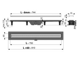 Alcadrain Jednoduchý odtokový žľab 75 cm s okrajom pre perforovaný rošt APZ9-750M - galéria #1