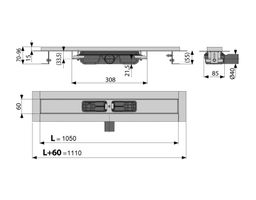 Alcadrain Nízky podlahový žľab 105 cm s okrajom pre perforovaný rošt APZ101-1050 - galéria #1