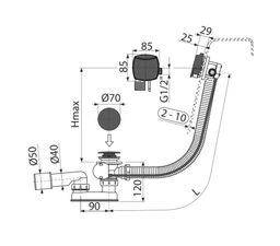 Alcadrain Automatický vaňový sifón s prepadom 57 cm, čierno-matný A564BLACK - galéria #1