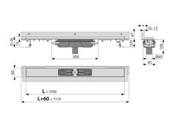 Alcadrain Flexibilný nízkopodlažný žľab 105 cm s okrajom pre perforovanú mriežku, montáž na stenu, vertikálny odtok APZ1104-1050 - galéria #1