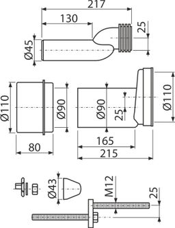 Alcadrain Sada na pripojenie pre závesné WC, DN110/110, PE/biela M900KE-DN110 - galéria #1