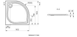 EBS Aria Štvrťkruhová vaňa 90x90, liata, rádius 550 - galéria #1
