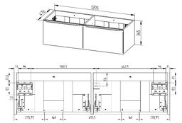 EBS Nevio Skrinka a umývadlo 121 cm, 2 zásuvky, biela lesklá - galéria #2