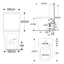 EBS Urban WC kombi mísa Vortex 62x84 cm s nádržkou a sedátkem, bílá WCURBANVK - galéria #6