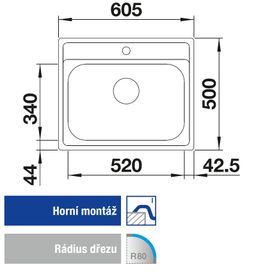 Blanco Dana 6 Nerezový drez bez odkvapkávača, 48x50cm, 525323 - galéria #1