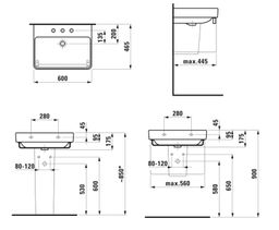 Laufen Pro S Umývadlo 60 x 46,5 cm s tromi otvormi, LCC biela H8109634001081 - galéria #1