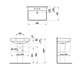Laufen Umyvadlo Pro S 65 x 46,5 cm s tromi otvormi, biele H8109640001081 - galéria #1