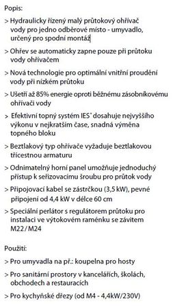Clage M4 Prietokový elektrický beztlakový ohrievač vody 4,4 kW - galéria #4