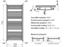 Kombinovaný radiátor PMH Blenheim CB5, 60x129 cm, chróm - galéria #3