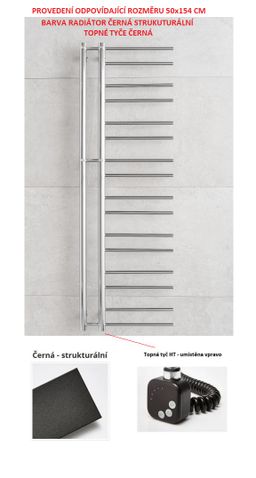 PMH Theia T2BL+PMH-HT2-B-300W Elektrický radiátor 50x154, čierna textúra, vykurovacia tyč HT2 pravá - galéria #1
