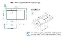 Alveus Pure50UPL Nerezový drez s odkapávačom vpravo, 86x52,5 cm, saténový povrch, brúsený povrch - galéria #1
