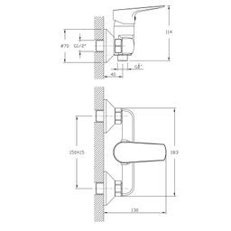 Aqualine Lotta Nástenná sprchová batéria, rozteč 150 mm, čierna LT611B - galéria #3