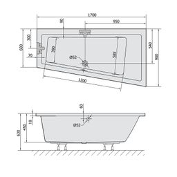 Polysan Andra Slim Asymetrická vaňa 170x90x45 cm, pravá - biela 81511S - galéria #3
