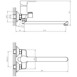 Bruckner Baron Nástenná umývadlová/vaňová batéria s roztečou 100 mm, výtok 338 mm, chróm 612.035.1 - galéria #1