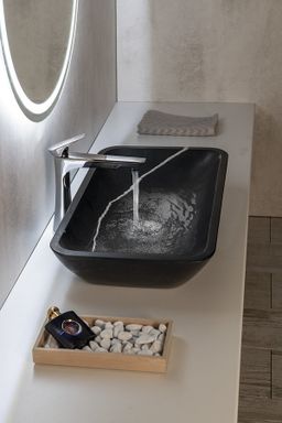 Umývadlo Sapho Block Stone 60x11x35 cm, čierne matné Marquin 2401-39 - galéria #4
