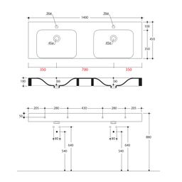 Kerasan Cento Keramické dvojité umývadlo 140x45 cm, biele 353601 - galéria #2