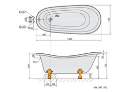 Polysan Retro Voľne stojaca vaňa 158x73x72 cm, nohy bronz, čierna/biela 72972 - galéria #6