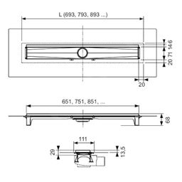 Tece Drainline-Evo Sprchový žľab na montáž na stenu, 70 cm 600703 - galéria #1