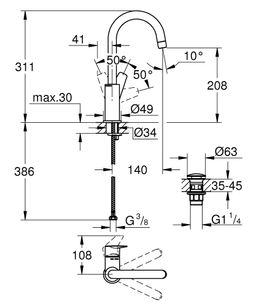 Grohe Professional BauEdge Umývadlová batéria s výpusťou click-clack, chróm 23911001 - galéria #4