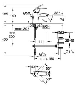 Grohe Profi Eurosmart Umývadlová batéria s výtokom, šikmá - chróm 23965003 - galéria #2