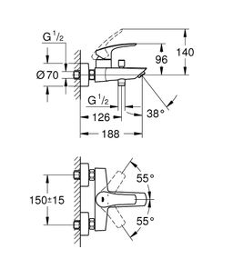 Grohe Profi Eurosmart Nástenná vaňová batéria, chróm 33300003 - galéria #3