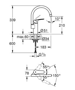 Grohe Profi Eurosmart Zaoblená umývadlová batéria, chróm 33202003 - galéria #3