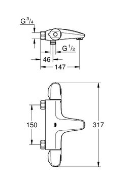 Grohe Profi Grohtherm 1000 Termostatická vaňová batéria, chróm 34823003 - galéria #1