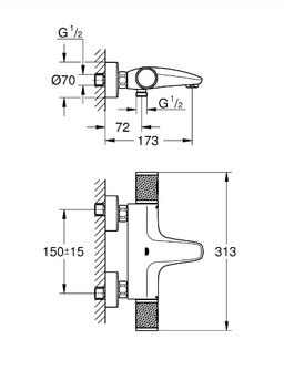 Grohe Profi Grohtherm 1000 Performance Termostatická vaňová batéria, chróm 34830000 - galéria #3