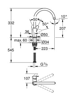 Grohe BauEdge Drezová batéria otočná, chróm 31367001 - galéria #2