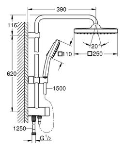 Grohe Vitalio Comfort Sprchový stĺp Eco 73,6 cm s prepínačom, chróm 26698001 - galéria #3