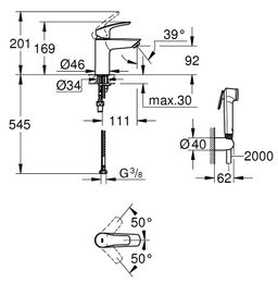 Grohe Professional Eurosmart Umývadlová batéria s bidetovou sprchou, matná čierna 231242433 - galéria #3