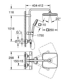 Sprchový systém Grohe Profi Tempesta 250 Cube s nástenným termostatom, chróm 26689001 - galéria #1